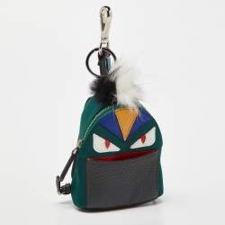 Pre Owned Fendi Multicolor Leather, Fur and Nylon Micro Monster Backpack Bag Charm