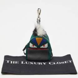 Pre Owned Fendi Multicolor Leather, Fur and Nylon Micro Monster Backpack Bag Charm