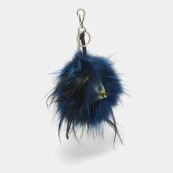 Fendi Multicolor Confetti Print Leather and Fox Fur Monster Cube Bag Charm