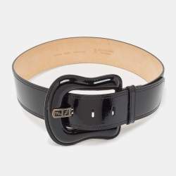 Pre Owned Fendi Black Patent Leather Wide Buckle Belt 90 CM