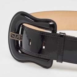 Pre Owned Fendi Black Patent Leather Wide Buckle Belt 90 CM