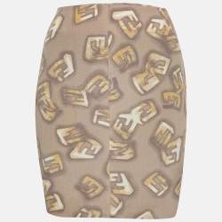 Fendi Grey Logo Monogram Printed Silk Mini Skirt M
