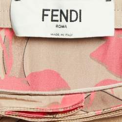 Pre Owned Fendi Pink Rose Print Silk Pleated Asymmetric Midi Skirt S