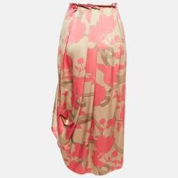 Pre Owned Fendi Pink Rose Print Silk Pleated Asymmetric Midi Skirt S