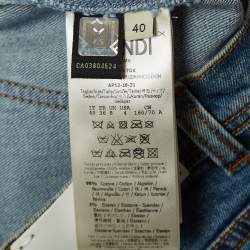 Pre Owned Fendi Blue Fox Fur Applique Denim Skinny Jeans S Waist 24"