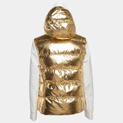Fendi Gold/White Synthetic & Jersey Quilted Down Hoodie Jacket M