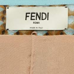 Pre Owned Fendi Green Printed Silk Pleated Midi Skirt S