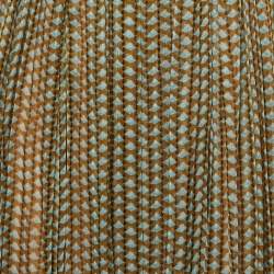 Pre Owned Fendi Green Printed Silk Pleated Midi Skirt S