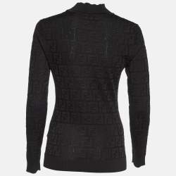 Pre Owned Fendi Black Monogram Jacquard Knit Pullover Jumper M
