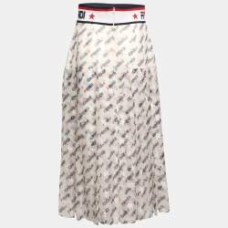 Fendi X Fila White Fendi Mania Print Silk Pleated Midi Skirt M