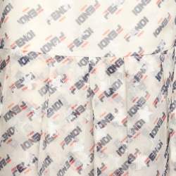 Fendi X Fila White Fendi Mania Print Silk Pleated Midi Skirt M