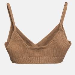 مملوكة مسبقًا Fendi Brown Cashmere Knit Bralette Top M 