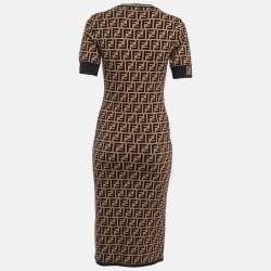 مملوكة مسبقًا Fendi Brown Zucca Jacquard Knit Fitted Midi Dress S