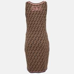 مملوكة مسبقًا Fendi Brown Zucca Patterned Knit Sleeveless Bodycon Dress M