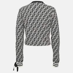 مملوكة مسبقًا Fendi Monochrome Zucca Jacquard Knit Crop Sweatshirt L
