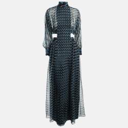 مملوكة مسبقًا Fendi Blue Printed Silk Cut-Out Maxi Dress M