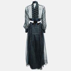 مملوكة مسبقًا Fendi Blue Printed Silk Cut-Out Maxi Dress M