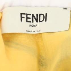 Pre Owned Fendi Yellow Silk Jacquard Birds of Paradise Flower Midi Skirt L