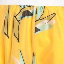 Pre Owned Fendi Yellow Silk Jacquard Birds of Paradise Flower Midi Skirt L