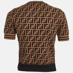 مملوكة مسبقًا Fendi Brown Zucca Jacquard Knit Crew Neck Top S