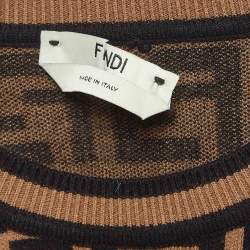 مملوكة مسبقًا Fendi Brown Zucca Jacquard Knit Crew Neck Top S