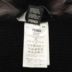Fendi Black Tonal Chevron Patterned Cashmere Fox Fur Trim Cardigan L