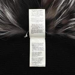 Fendi Black Tonal Chevron Patterned Cashmere Fox Fur Trim Cardigan L