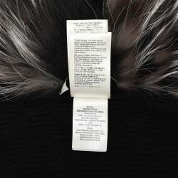 Fendi Black Tonal Chevron Patterned Cashmere Fox Fur Trim Cardigan L