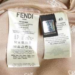 Pre Owned Fendi Beige Calligraphy Print Silk Belted Collar Detail Blouse S