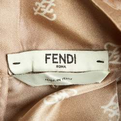 Pre Owned Fendi Beige Calligraphy Print Silk Belted Collar Detail Blouse S