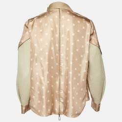 Pre Owned Fendi Beige Calligraphy Print Silk Belted Collar Detail Blouse S