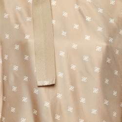Pre Owned Fendi Beige Calligraphy Print Silk Belted Collar Detail Blouse S