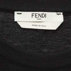 Pre Owned Fendi Black Logo Sequin Embellished Cotton Knit Tape Detail Top XS