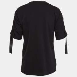 Pre Owned Fendi Black Logo Sequin Embellished Cotton Knit Tape Detail Top XS