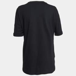 مملوكة مسبقًا Fendi Black Logo Printed Jersey Embellished High-Low T-Shirt M