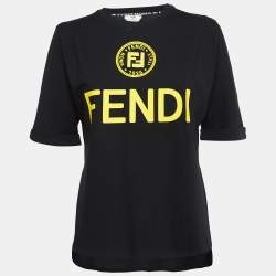 مملوكة مسبقًا Fendi Black Logo Printed Jersey Embellished High-Low T-Shirt M