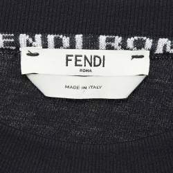 مملوكة مسبقًا Fendi Black Logo Printed Jersey Embellished High-Low T-Shirt M