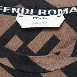 Pre Owned Fendi Brown Zucca Print Cotton Applique Crew Neck T- Shirt S