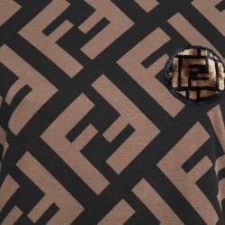 Pre Owned Fendi Brown Zucca Print Cotton Applique Crew Neck T- Shirt S