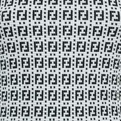 Pre Owned Fendi White/Black Zucca Jacquard Knit Bodycon Midi Dress S
