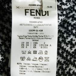 Pre Owned Fendi White/Black Zucca Jacquard Knit Bodycon Midi Dress S