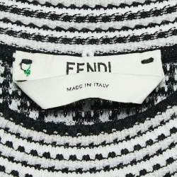 Pre Owned Fendi White/Black Zucca Jacquard Knit Bodycon Midi Dress S
