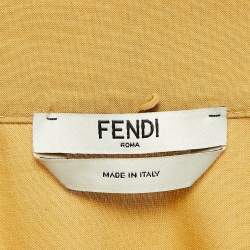 Pre Owned Fendi Mustard Yellow Cotton Button Front Belted Midi Dress S