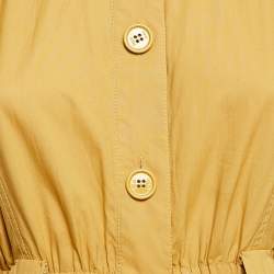 Pre Owned Fendi Mustard Yellow Cotton Button Front Belted Midi Dress S