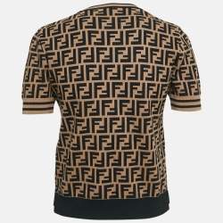 Fendi Black & Brown Zucca Monogram Knit Short Sleeve Pullover S