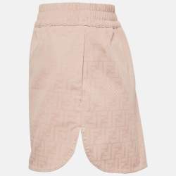 Pre Owned Fendi Pink Logo Jacquard Cotton Shorts M