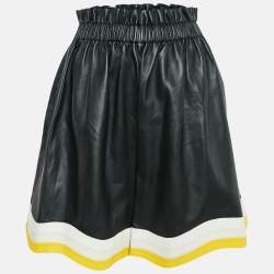Fendi Black Leather Leather Curved Hem High Waist Shorts