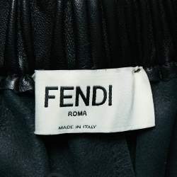 Fendi Black Leather Leather Curved Hem High Waist Shorts