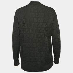مملوكة مسبقًا Fendi Black Zucca Jacquard Stretch Knit Button Front Cardigan M