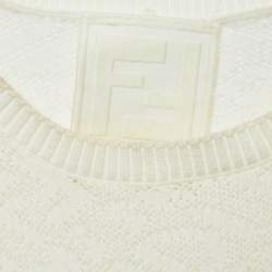 Pre Owned Fendi Off White Monogram Jacquard Stretch Knit Long Sleeve Maxi Dress S